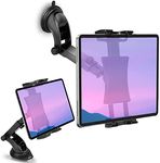 Car Dashboard & Windshield Tablet Mount Holder, 360° Rotation Window Dash Stand for iPad Pro 12.9/11/10.5/9.7/Air/Mini, Samsung Galaxy Tab, 4.7-12.9" Tablets & Phone, TPU Suction Cup Sticky Gel & Pad