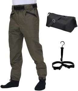 VZKAK Fishing Waders for Men and Women,Wading Pants with Neoprene Stocking Foot,Fishing Waist Waders Pants with Pockets for Fly Fishing Boating Hunting Kayaking (Olive Green, Medium)