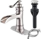 Brushed Nickel Bathroom Faucet,Oulantron Waterfall Stainless Steel Bathroom Sink Faucet,Single Hole Bathroom Faucet with Pop Up Drain and Deck Plate