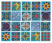 Shiv Kripa Blue Pottery Floral Decorative Flooring Wall Crafted Tabletop Interior Exterior Traditional 2 x 2 inch Tiles Pack of 20 Tiles (Sky Blue & Multi)