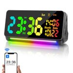 Samshow 120db Super Loud Alarm Clock Heavy Sleepers Adults, Loud Alarm Clock Bluetooth Sync Time,15 Wake Up Sounds, 7 Color Night Light, Dynamic RGB Color, 0-100% Dimmer, Snooze,DST, LED Dispay