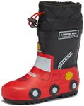 LONDON FOG Toby Toddler Waterproof Snow Boots Kids Rain Boots - Sherpa Lined Winter Warm Boots for Boys and Girls - Dinosaur, Firetruck, Unicorn Size 5-10 Toddler Boy and Girl Rubber Kids Rain Boots,