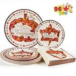 Joyin 96pcs Thanksgiving Paper Plates and Napkins Disposable Dinnerware Set Includes 24 10" Big Plates 24 7" Dessert Plates and 48 Napkins for Pumpkin Party Supplies Thanksgiving Autumn Tableware Set