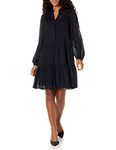 Tommy Hilfiger Women's Shift Chiffon Long Sleeve V-Neck Dress, Sky Captain/Black, 8