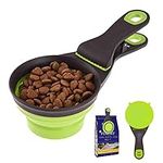 3-In-1 Dog Food Scoop with Bag Clip and Measuring Cup, Collapsible Pet Food Scoop for Cats, Dogs, and Small Pets - Cat Food Scoop Dog Food Scooper for Containers Green 1 Cup