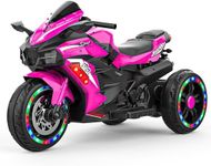 BOSTANA Kids Ride On Motorcycle,12V Electric Battery Powered Ride On Bike,3 Wheels Electric Motorcycle for Kids Ages 3-6 Years with Hand Racing,LED Light-Emitting Tyres,PU seat,Toy Gifts （Pink）