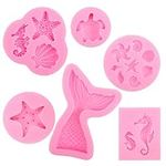 HOWAF DIY Animal Silicone Molds set, Reusable Sweet Baking Molds Tools, Mermaid Tail Ocean Seashell 3D Shaped Molds for Cake Chocolate Candy Fondant Muffin Ice Jelly