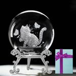 KOMINZZ Cat Gifts for Women Crystal Ball 3D Laser Cat Figurine Cat Paperweights with Metal Stand Gift Box Cat Gifts for Cat Lovers Cat Ornaments for Cat Lovers Home Decor