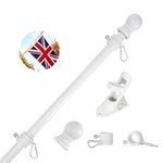 Holdfiturn Flagpole Kit with Bracket Wall Mounted Stainless Steel Flagpole Professional Metal Flag Pole for House Garden Yard Residential and Commercial Use (White 5FT)