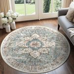 BESTSWEETIE 6ft Round Rugs Washable Round Rug Non-Slip No Pile Round Rugs 6ft Boho Round Rugs for Living Room 6ft Vintage Round Rug Carpet for Bedroom Kitchen, Brick Rust Red