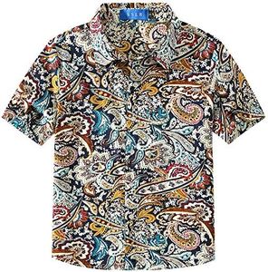 Big Boys Hawaiian Shirt, Kids Hawaiian Shirt, Boys Cotton Beach Shirt Tropical Short Sleeve Button Up Shirts (Small, Blue Red)