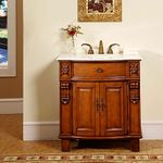 Silkroad Exclusive Creamy Marble Stone Countertop Single Sink Bathroom Vanity with Cabinet, 33"