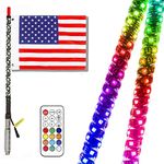 NBWDY 1Pcs 2FT RGB Dream Color LED Whip Light w/Flag Remote Control 360° Twisted Chasing/Flow Light Antenna Whip for Off Road Polaris RZR UTV ATV Sand Dune Buggy Quad Truck Boat Pickup