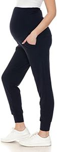 Leggings Depot Maternity Pants for Women Over The Belly Pregnancy Joggers Casual Lounge Pants, Navy, Medium