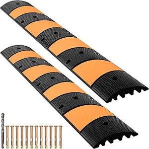 VEVOR Rubber Speed Bump, 2 Pack 2 Channel Speed Bump Hump, 72" Long Modular Speed Bump Rated 22000 LBS Load Capacity, 72.8 x 12.2 x 2.2 inch Garage Speed Bump for Asphalt Concrete Gravel Driveway-6 FT
