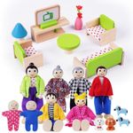 HOTUT Wooden Family Dolls Set, Wooden Dollhouse Furniture Set With 8 People/4 Dogs, Miniature Dollhouse Wood Furniture Accessories, Lovely Happy Family Dolls Playset for Dolls House Accessories