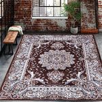 cozily® Traditional Floral Pattern Washable Traditional Mat - 8 ft x 10 ft 6 in - Brown - Jute Backing Area Rug for Bedroom, Dining and Kids Room