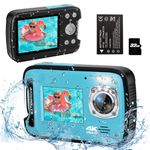 Underwater Camera,4K 48MP 17FT Waterproof Camera for Snorkeling，Dual Screen Auto Focus Digital Camera with 32GB Card,18X Zoom Fill Light Compact Cameras