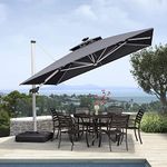 PURPLE LEAF 11 Feet Double Top Deluxe Solar Powered LED Square Patio Umbrella Offset Hanging Umbrella Outdoor Market Umbrella Garden Umbrella, Grey