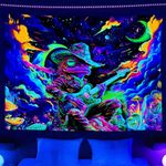 Sanzugh Funny Space Frog Mushroom Blacklight Tapestry UV Reactive Poster, Trippy Universe Black Light Art for Men Guys Room Bedroom Decor Cool Psychedelic Glow in the Dark Tapestries Wall Hanging