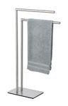 WENKO Recco towel rack, free-standing towel rack of satin stainless steel with heavy base plate for secure stand, two bars for storing towels, 48 x 80.5 x 20 cm