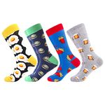 Men's Fun Dress Socks, Colorful Funky Socks for Men, Fancy Novelty Funny Patterned Casual Combed Cotton Office Socks,Mid Calf Cool Crazy Socks Unique & Striking Design 4 Pairs-fries1 6-11