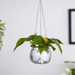 DecorTwist Hanging Planter with Chain for Balcony Stylish Disco Hanging Metal Planters Flower Pots for Home Gardening Office Decorative Items for Home Decoration (Silver)