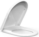 D Shape Soft Close Toilet Seat, White Toilet Seat with Quick Release for Easy Cleaning, Adjustable Stainless Hinges, Simple Top Fixing, Anti-Bacterial & Durable PP Material