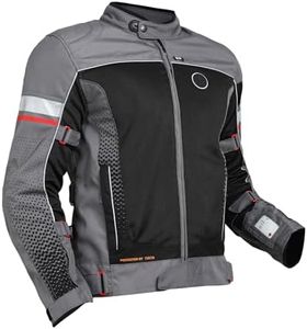ROYAL ENFIELD EXPLORER PRINT RIDING JACKET|CE certified to class A- Entire Jacket|D3O CE level 2 armours at shoulders elbow & back|Adjustable straps all over|Standalone Rain Jacket|REDDITCH GREY L