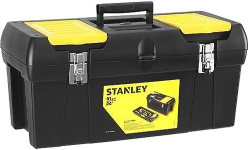 STANLEY Caja de Herramientas Milenium, Resistente Polipropileno, Bandeja Extraíble, Organizadores en Tapa, Cierres Metálicos, Asa Bimaterial, dimensiones en cm 61 x 27 x 28,4, 1-92-067