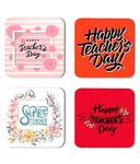 Whats Your Kick® Teacher Theme Printed Set of 4 Wooden Fridge Magnet | Teachers Day | Quotes | Kichen | Home Decor (7.6 x 7.6 -CM) D1