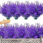 12 Bundles Artificial Lavender UV Resistant Plants Outdoor Faux Flowers Shrubs for Floral Arrangement, Indoor Outside Hanging Garden Home Wedding Farmhouse Decor (Purple)