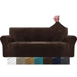 MAXIJIN Thick Velvet Sofa Covers for 3 Cushion Couch Super Stretch Non Slip Couch Cover for Dogs Cat Pet Friendly 1-Piece Elastic Furniture Protector Plush Sofa Slipcovers (Sofa, Dark Coffee)