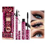 4D Silk Fiber Lash Mascara for Longer, Thicker, Voluminous Eyelashes,Natural Waterproof Smudge-Proof Eyelashes-Black Set(02)