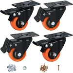 ASRINIEY Caster Wheels, 2 inch Casters Set of 4 Heavy Duty - Castor Wheels with Brake, Top Plate Swivel Orange Polyurethane Wheels, Locking Casters for Furniture and Cart