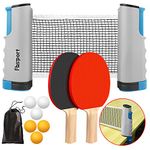 FBSPORT Ping Pong Paddle Set, Portable Table Tennis Set with Retractable Net, 2 Rackets, 6 Balls and Carry Bag for Adult Indoor/Outdoor Games, Gray