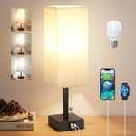 Bedside Table Lamp with Pull Chain - 3 Color Temperatures for 3000/4000/5000K Nightstand Lamp with USB C+A Ports, Small Lamps for Bedroom is Great for Living Room, Study Room (LED Bulb Included)