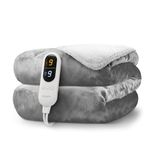 KEPLIN Large Electric Heated Throw Blanket - Electric Heated Blanket Throw for Bedspread 9 Heat Settings & Timer, Machine Washable Fleece Wool Duvet with 1 Year Warranty - Grey/Cream Sherpa