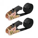 MAKABEE Endless Ratchet Tie Down Straps Heavy Duty Cargo Tie Downs, Sturdy Nylon Black Strap Down Ratcheting Securing Straps, Track Spring Fittings, Tie-Down Motorcycles (Plastic Handle)
