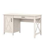 Bush Furniture Key West Computer Desk with Storage | Farmhouse PC Table for Home Office in Linen White Oak | 54W x 24D