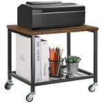 Pinter Rolling Cart 2 Tier Mobile Printer Stand Under Desk Storage Cart Industrial Printer Table with Wheels for Fax Machine, Copier, Scanner in Home Office, Brown and Black