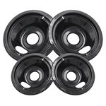 COZZIVITA Black Stove Drip Pans Compatible with GE, 10% Energy Save by Enamel Spraying Prevent Bending and Rust - Include 2 6'' Burner Drip Pans and 2 8'' Drip Bowl