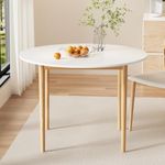 Artiss Dining Table, 108cm Round White Coffee Tables Side Wooden Buffet Desk Lounge Desks Home Living Room Bedroom Kitchen Office Cafe Restaurant Furniture, 4 Seater Pine Wood Legs