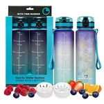 Survivor Filter 1L Sports Water Bottle with Time Markings - Misty Violet - BPA-Free - 2 x 33oz