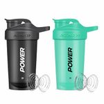 ACUNA POWER Shaker Bottle For Protein Powder 400 ml (Pack Of 2) | Protein Shaker with BPA Free Leakproof Screw On Lid Secure Flip Cap, Sports Gym Supplement Protein Shake Bottle (Sea Green - Black)