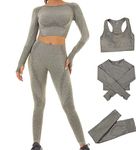 DONYKARRY 3Pcs Seamless Workout Outfit Set for Women, Gym Yoga Set Sport Suit Clothes Athletic Tracksuit Leggings and Stretch Sports Bra (Celadon, M)