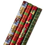 Hallmark Reversible Christmas Wrapping Paper Bundle, Traditional (Pack of 4, 150 sq. ft. TTL.), Red and Green, 4 Pack, Red and Green, 4 Pack