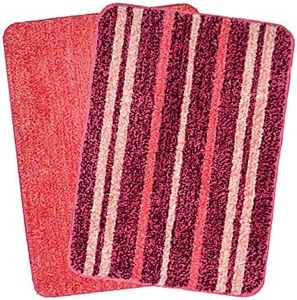 Saral Home Solid & Striped Soft Microfiber Anti-Skid Bath Mats | Washable Non Slip Multipurpose Bathmat for Home/Kitchen/Office Entrance | Super Absorbent Mats for Shower (Pink,50X70 cm, Set of 2)