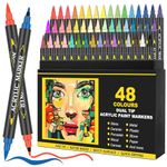 Acrylic Paint Pens, 48 Colors Brush Tip and Fine Tip (Dual Tip) Paint Markers Paint Pens for Rock Painting, Wood, Plastic, Canvas, Glass, Ceramic Surfaces, DIY Crafts Making Art Supplies