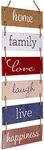 EXCELLO GLOBAL PRODUCTS Large Hanging Wall Sign: Rustic Wooden Decor (Home, Family, Love, Laugh, Live, Happiness) Hanging Wood Wall Decoration (11.75" x 32")